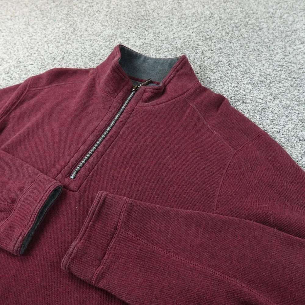 Tommy Bahama Sweater Mens M Red Gray Reversible 1/4 Zip Waffle Knit Pullover Top